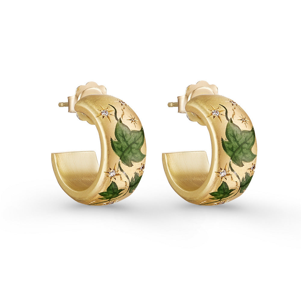 Stainless Steel Floral Painted C-Shaped Earrings