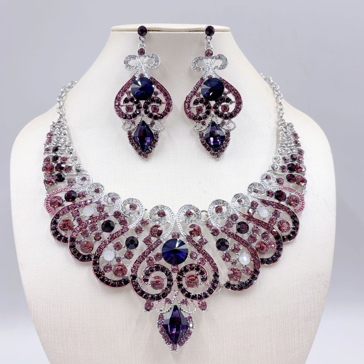 Full diamond necklace and earrings set