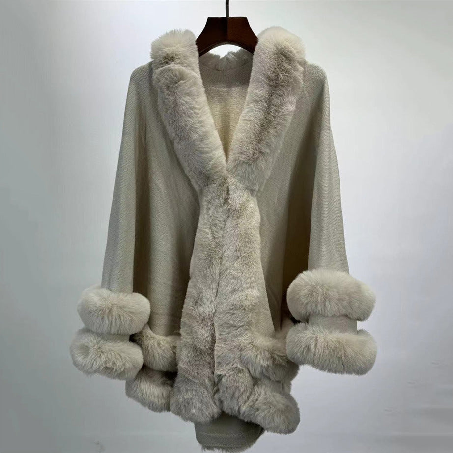 Solid color fur collar cape
