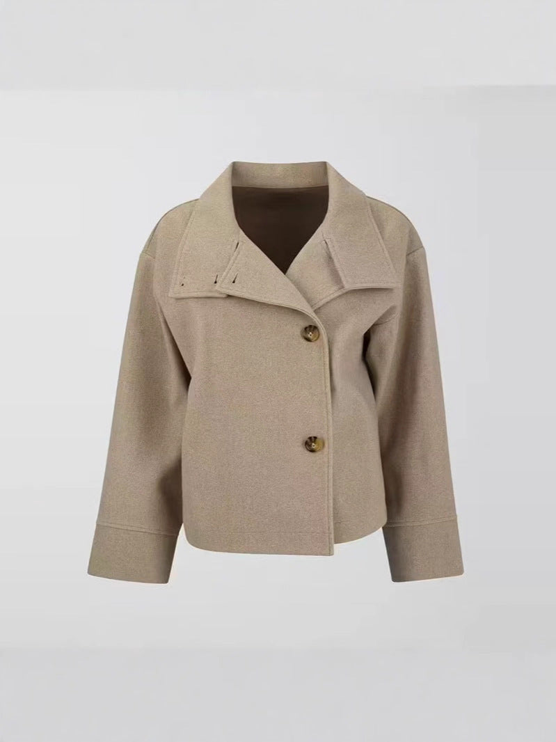 Women's Wool Coat with Stand Collar