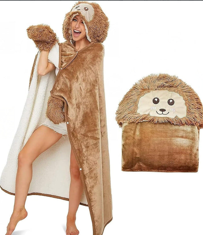 Sloth Hooded Blanket Shirt Soft Wearable Home Blanket