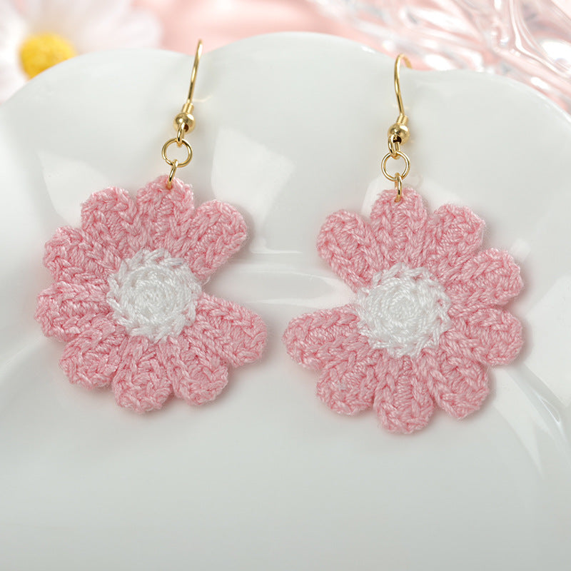 Forest Style Knitted Sunflower Earrings