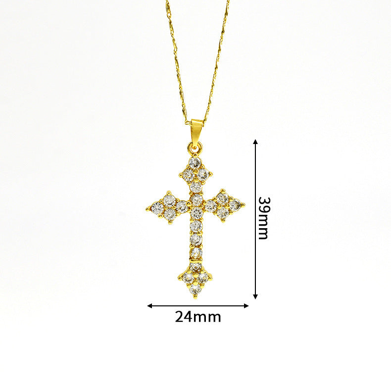 Sterling silver full diamond cross necklace