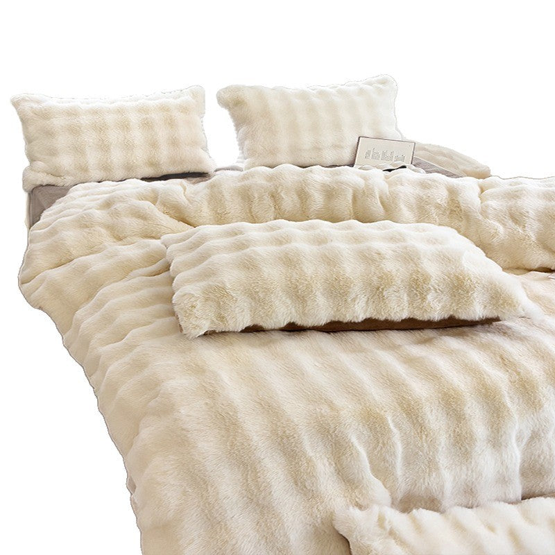 Rabbit Fur Plush Thickened Milk Velvet Bedding Set