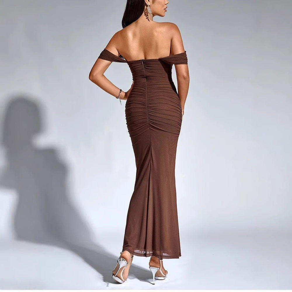 Solid Color One-Neck Hip-Hugging Dress