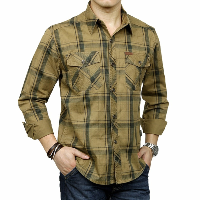 Mens Printed Plaid Long Sleeve Cotton Shirt