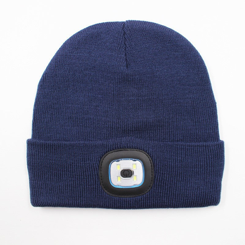 Outdoor sports LED button electronic light knitted hat