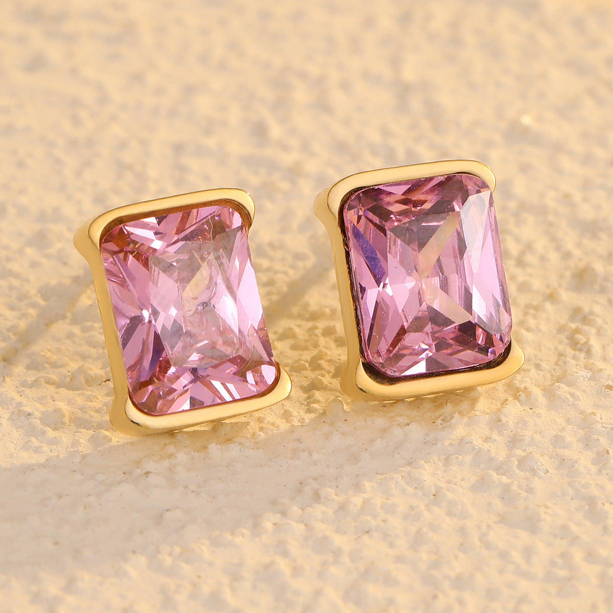 Niche Simple Titanium Steel Square Zircon Earrings Cross-Border Popular Same Style Ladies Non-Fading Stainless Steel Earrings Earrings