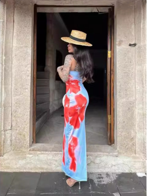 Slim-Fit Floral Print Tube Dress