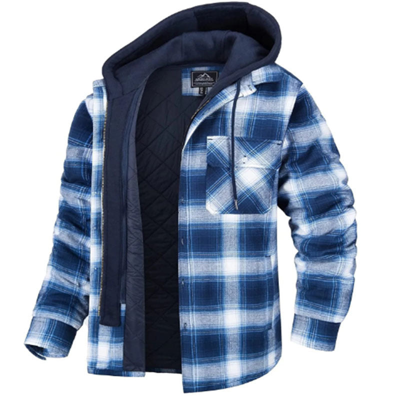 Men's Plaid Hooded Cotton Jacket