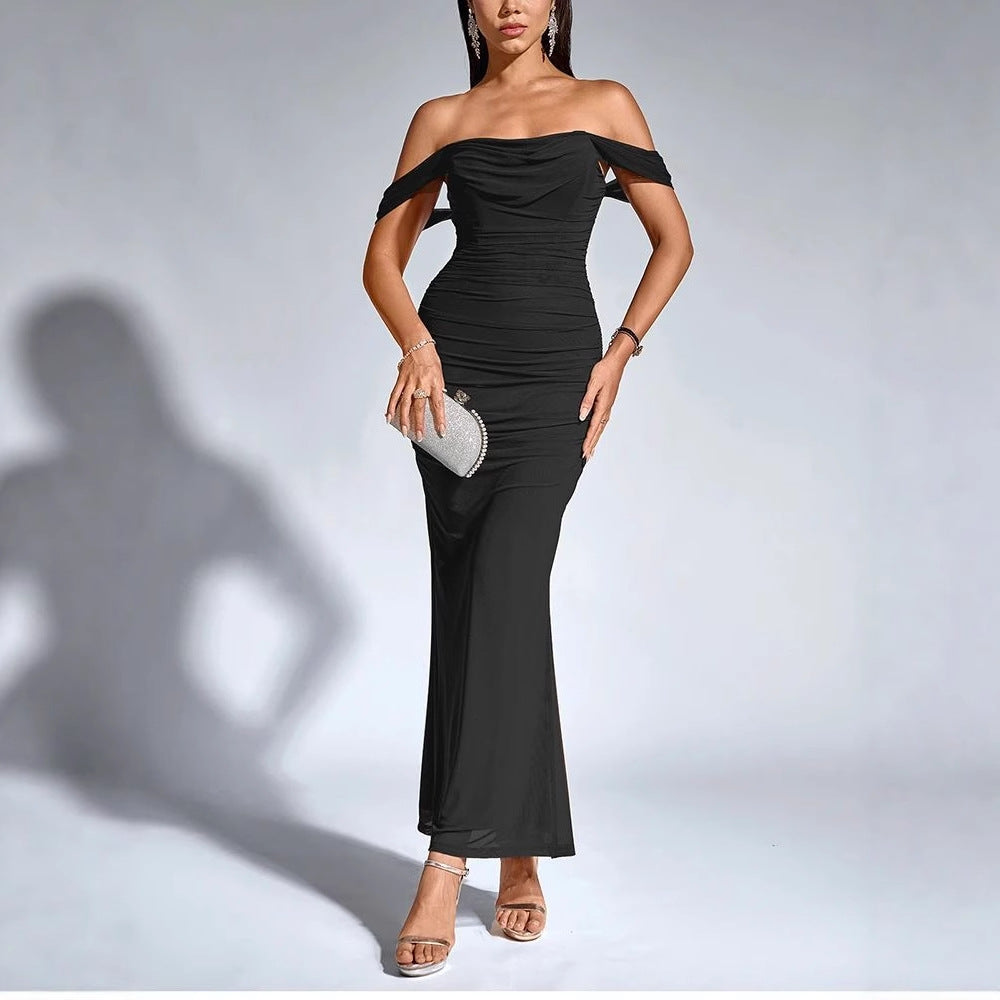 Solid Color One-Neck Hip-Hugging Dress