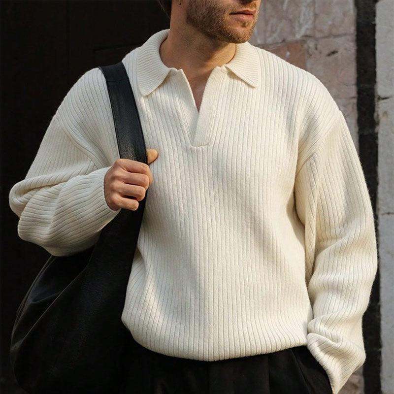 Men's Casual Knit Polo Neck Long Sleeve Sweater