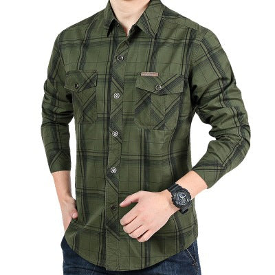 Mens Printed Plaid Long Sleeve Cotton Shirt