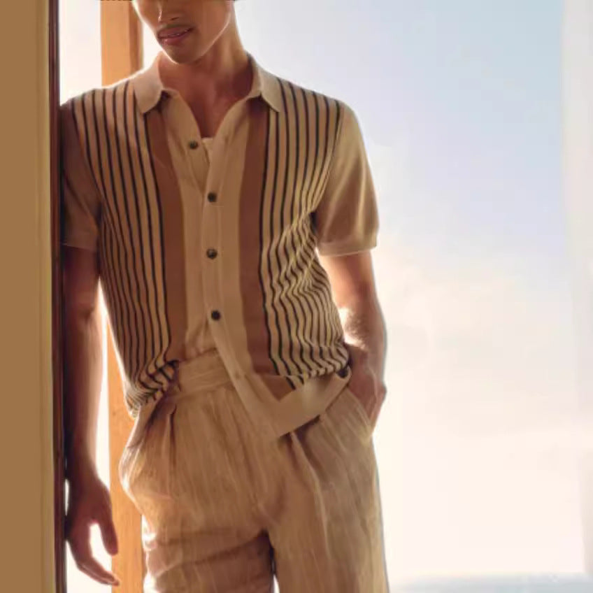 Men's Striped Short Sleeve Polo Shirt