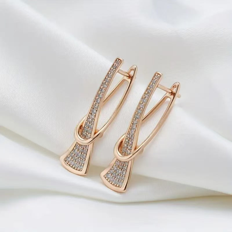 Women's Rose Gold Geometric Earrings with Zirconia