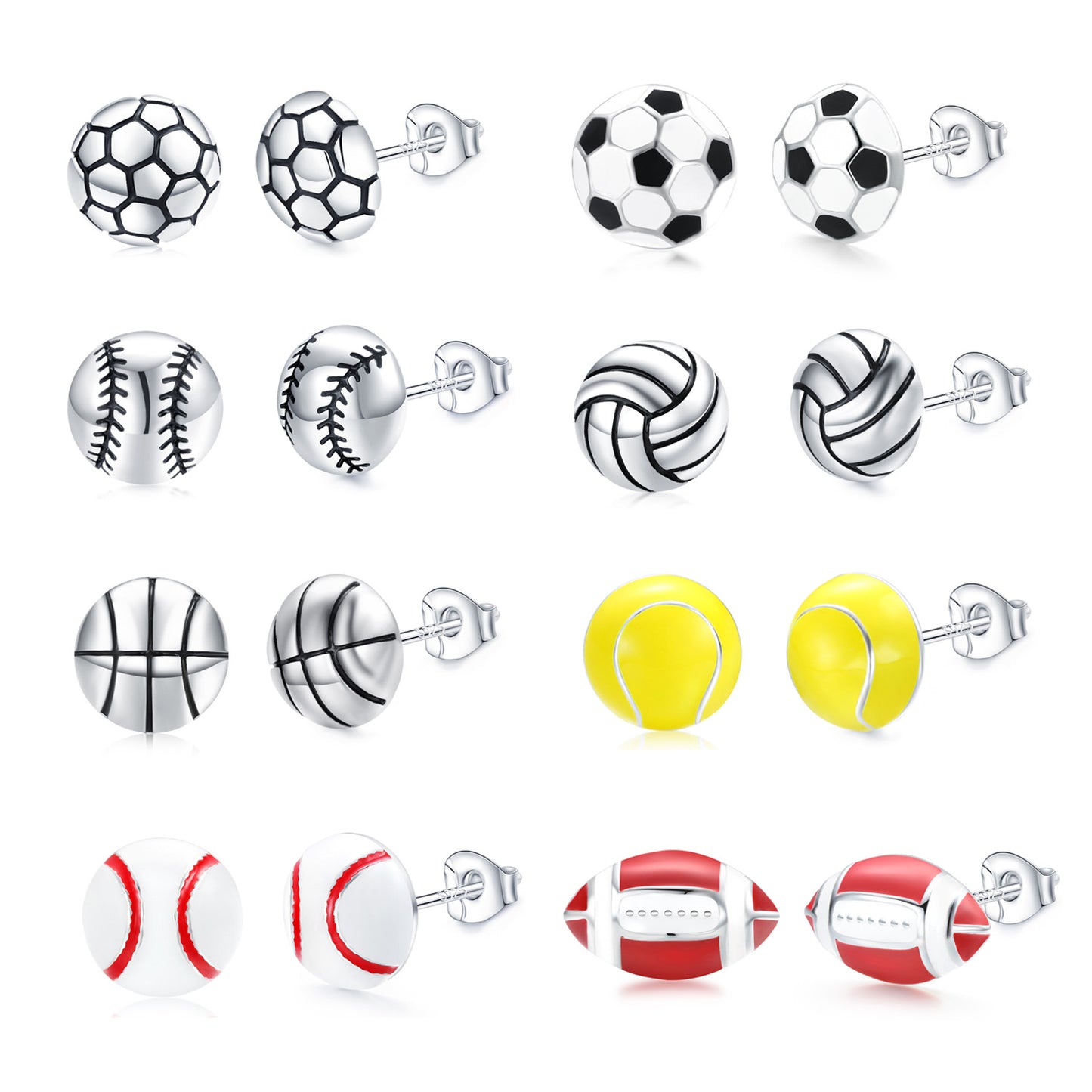 New Amazon Wholesale Sterling Silver Earrings Basketball Earrings Sports Earrings Football Copper Earrings Volleyball Baseball Earrings