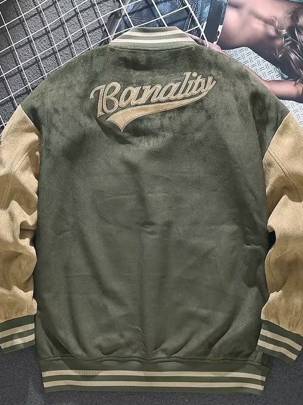 Leather suede baseball jersey