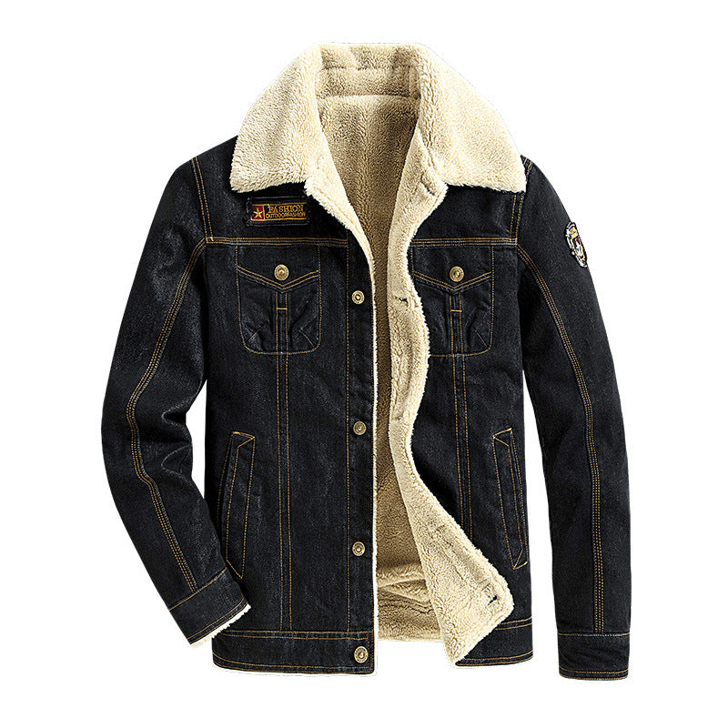 Men's Fleece-Lined Denim Jacket Winter Casual Loose Fit