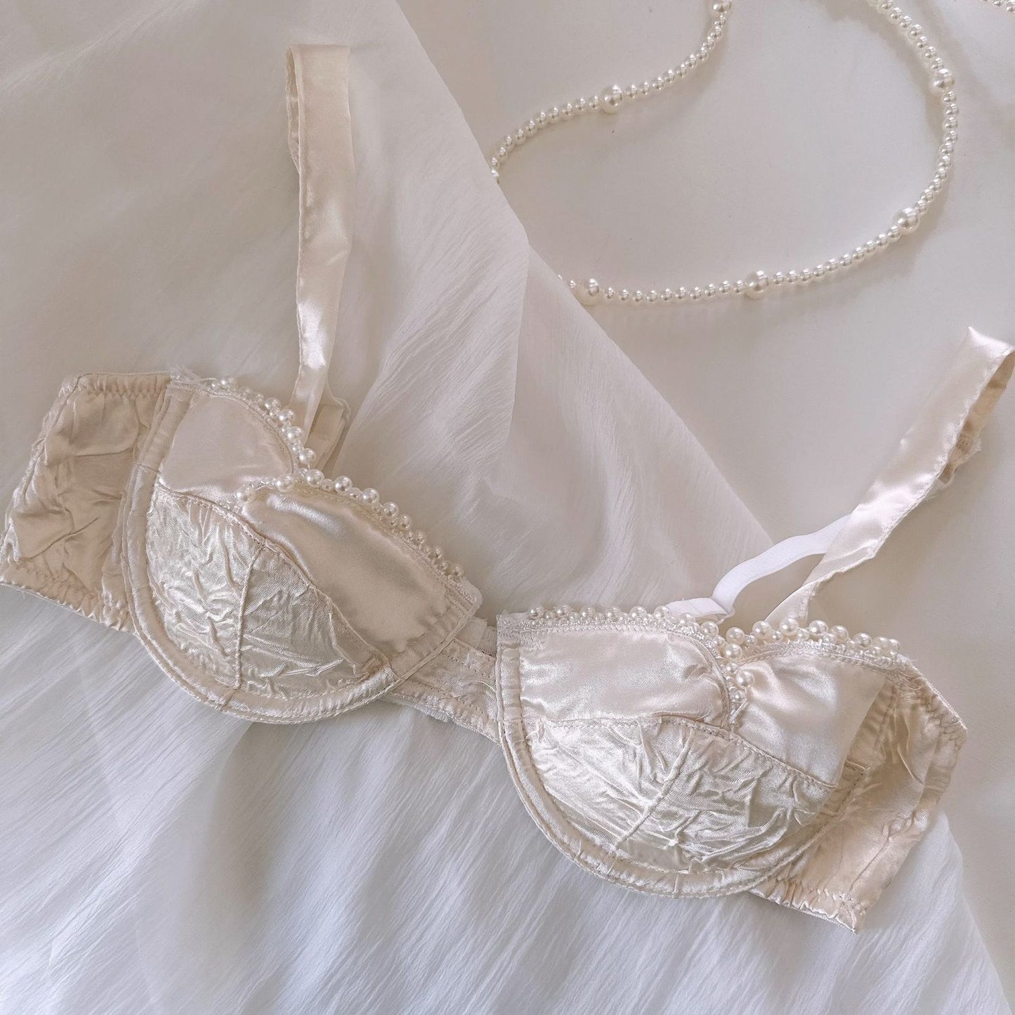 Retro French Pearl Embroidered Underwire Bra
