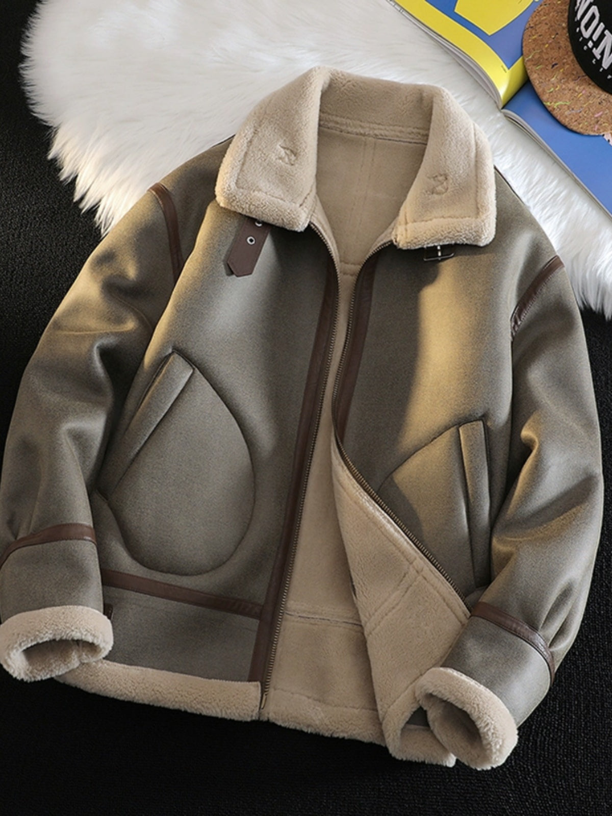 Men's Fur-Lined Leather Motorcycle Jacket