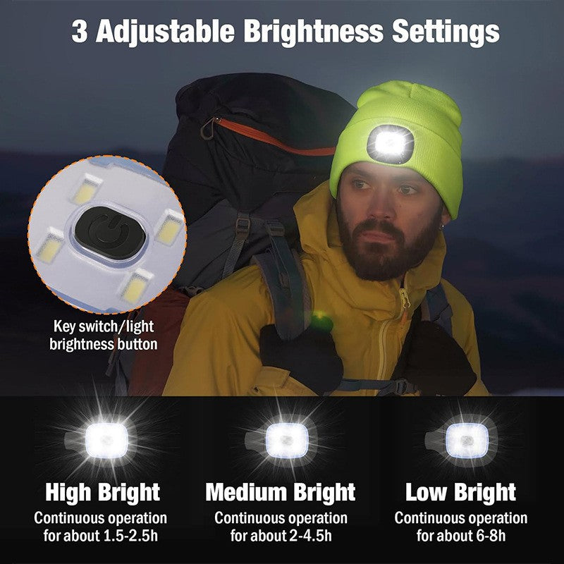 Outdoor sports LED button electronic light knitted hat