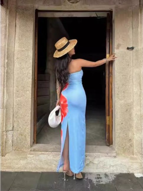 Slim-Fit Floral Print Tube Dress