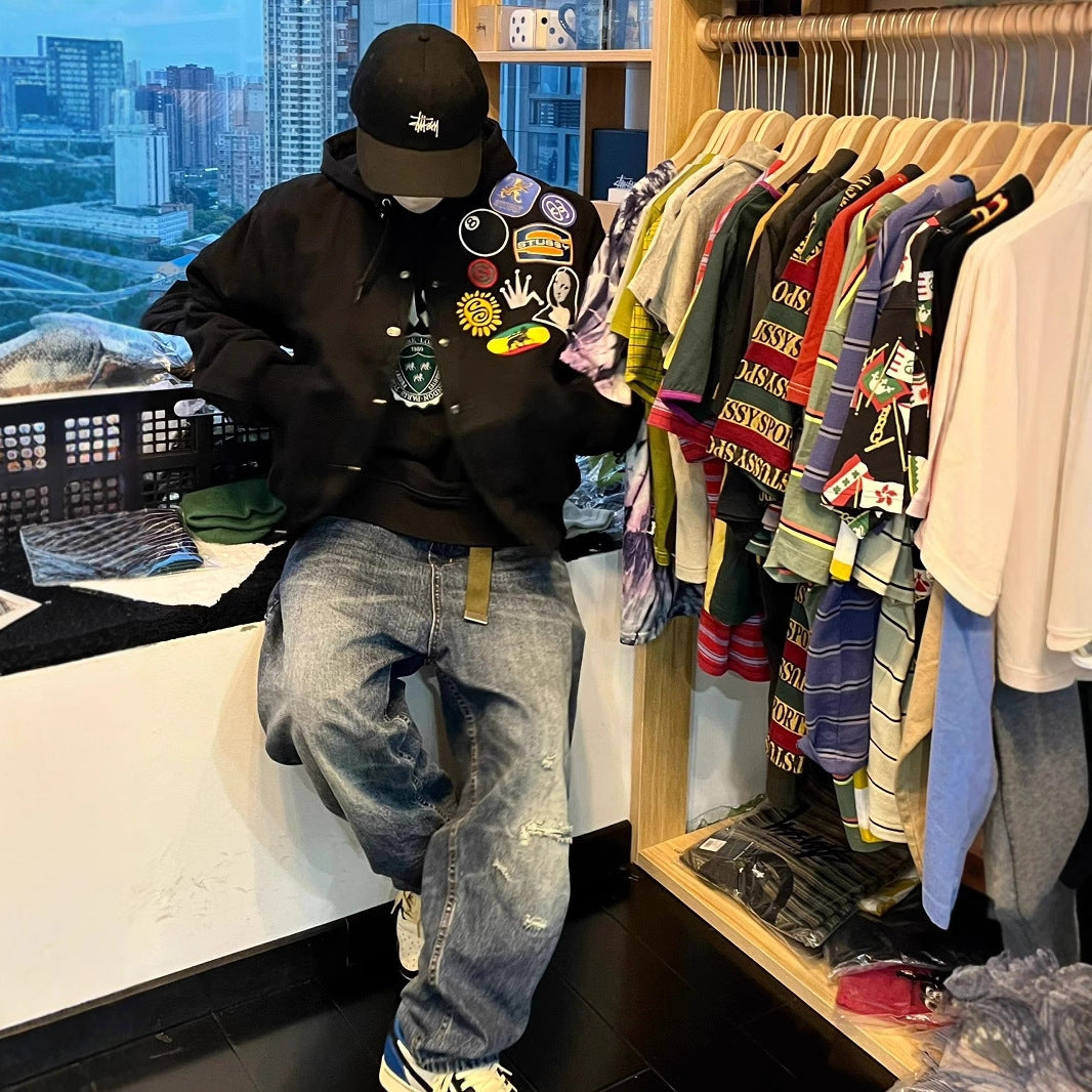 Badge patchwork embroidered baseball jacket