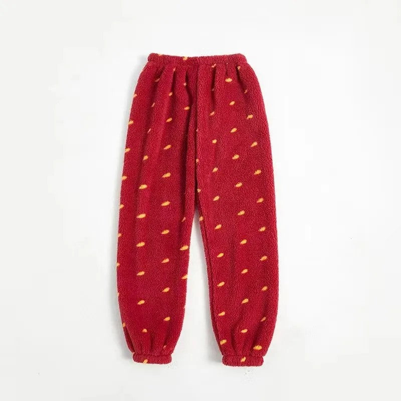 Strawberry Print Fleece-Lined Pajama Set