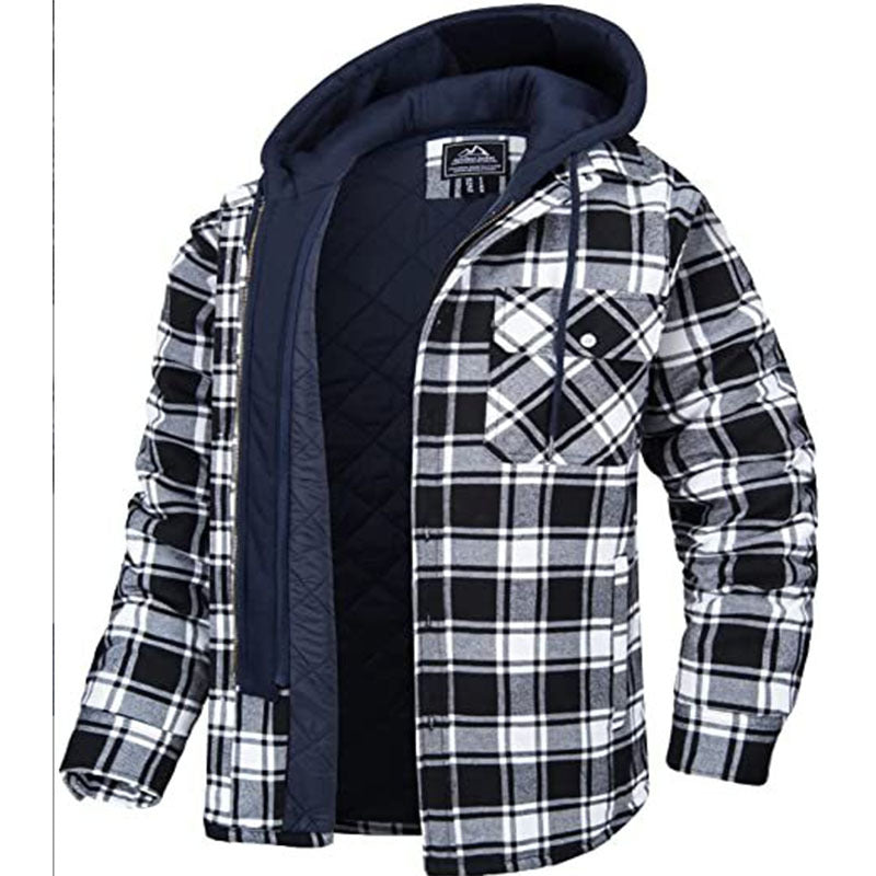 Men's Plaid Hooded Cotton Jacket