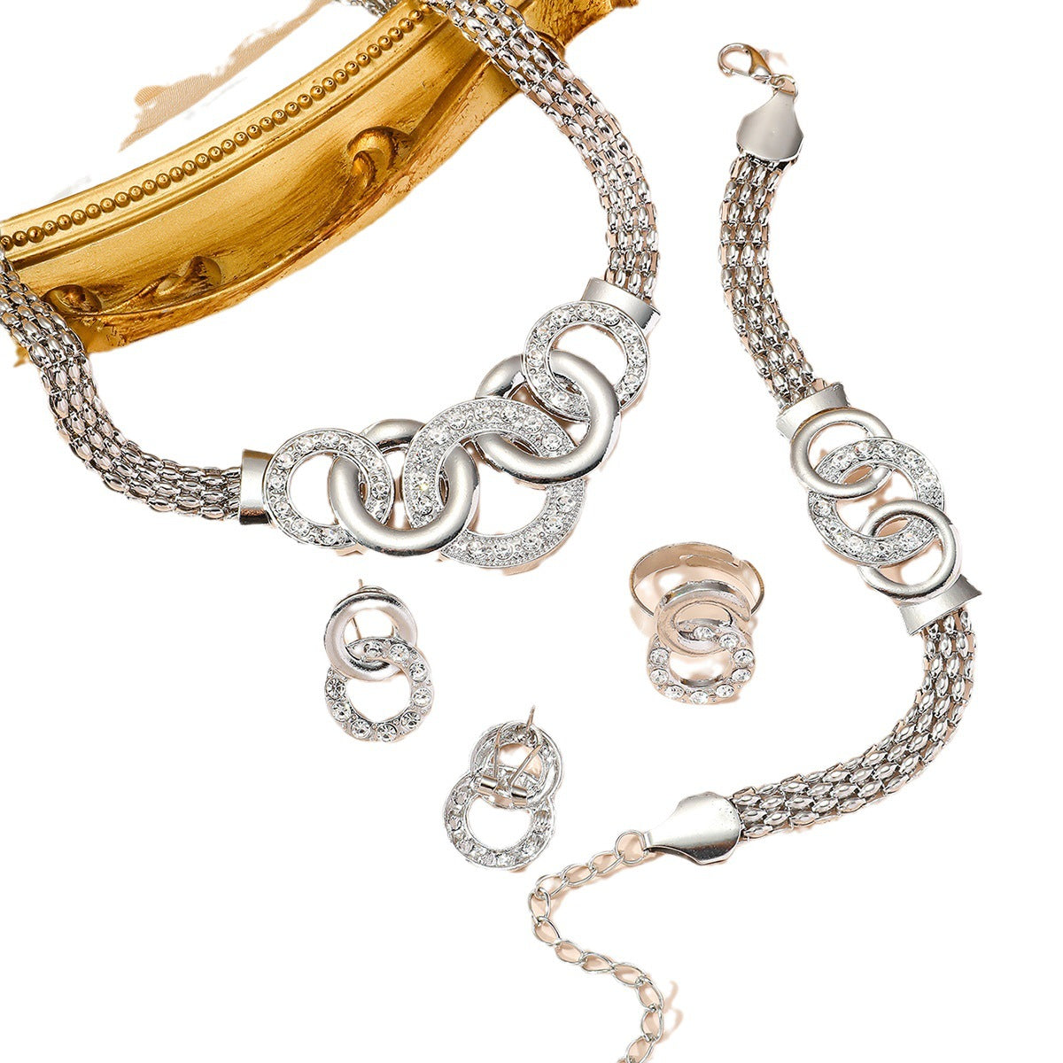 g necklace stud earrings bracelet ring suit