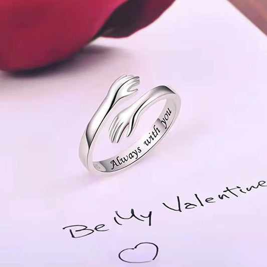Adjustable Heart Hugging Hands Ring
