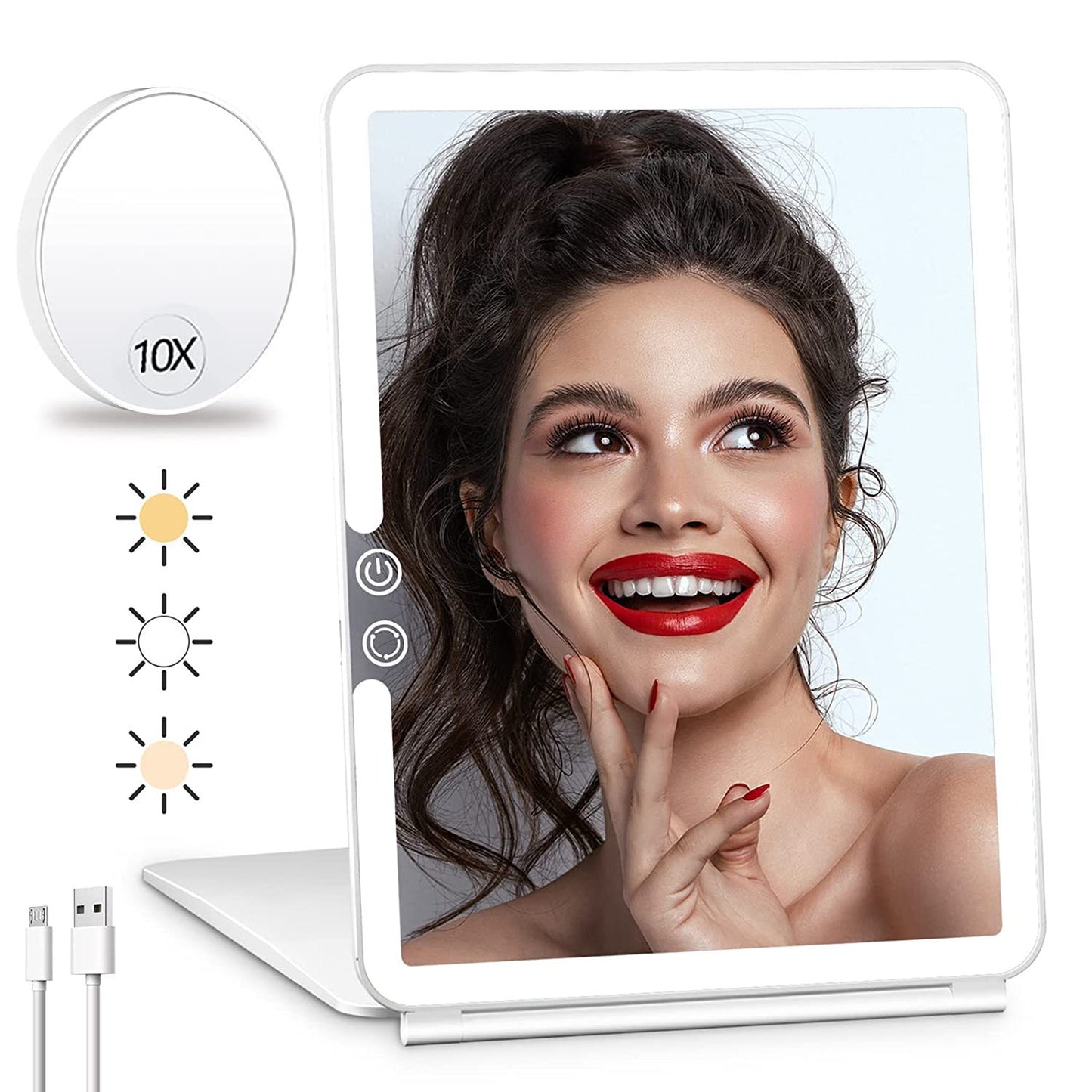 Portable LED Makeup Mirror with Three-Color Light