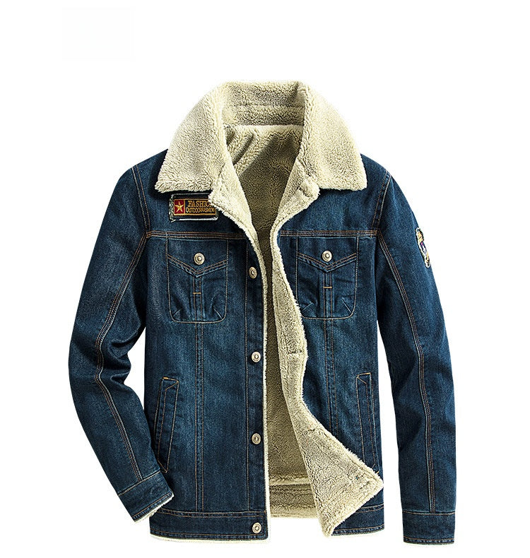 Men's Fleece-Lined Denim Jacket Winter Casual Loose Fit