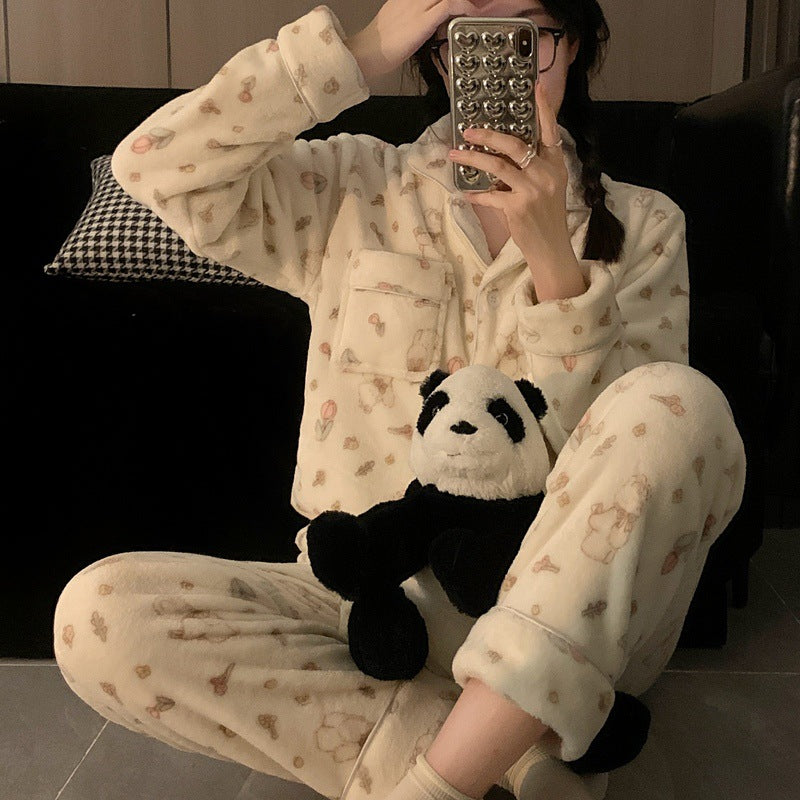 Women's Cartoon Coral Fleece Pajama Set