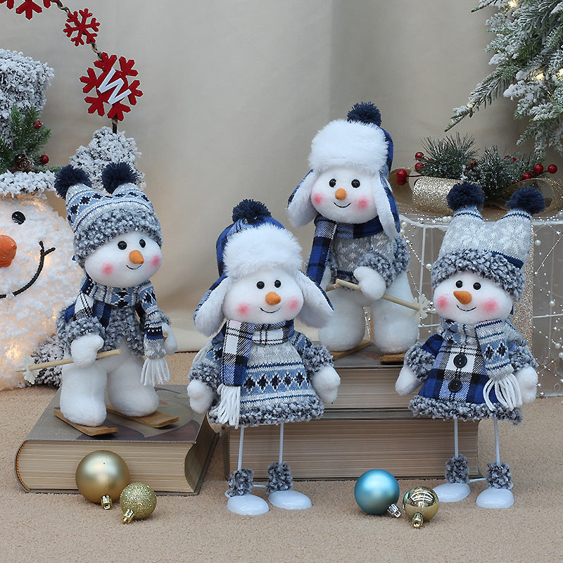 Blue Fabric Swing Snowman Doll Christmas Decoration