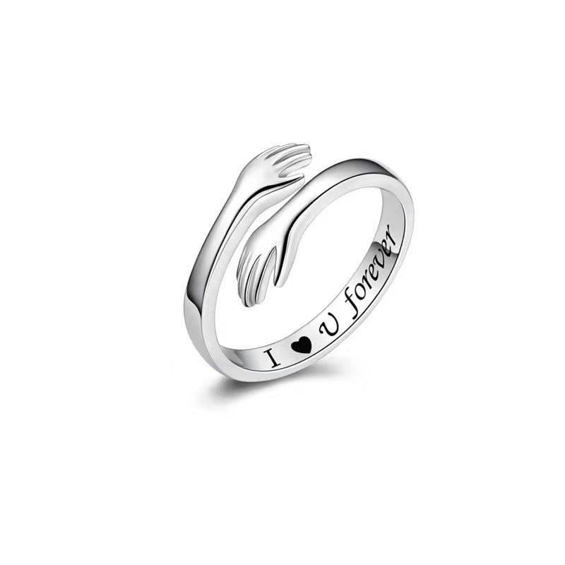 Adjustable Heart Hugging Hands Ring