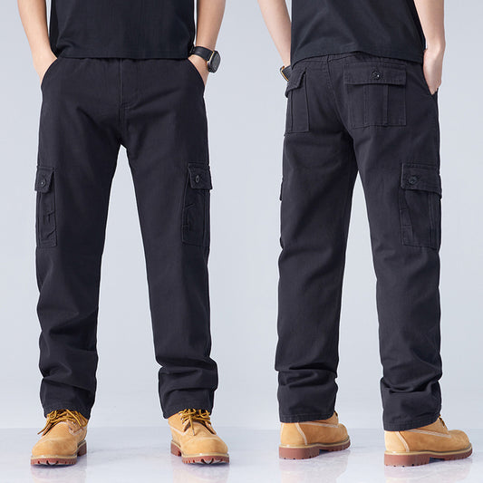 Pure cotton work pants with loose and straight fit