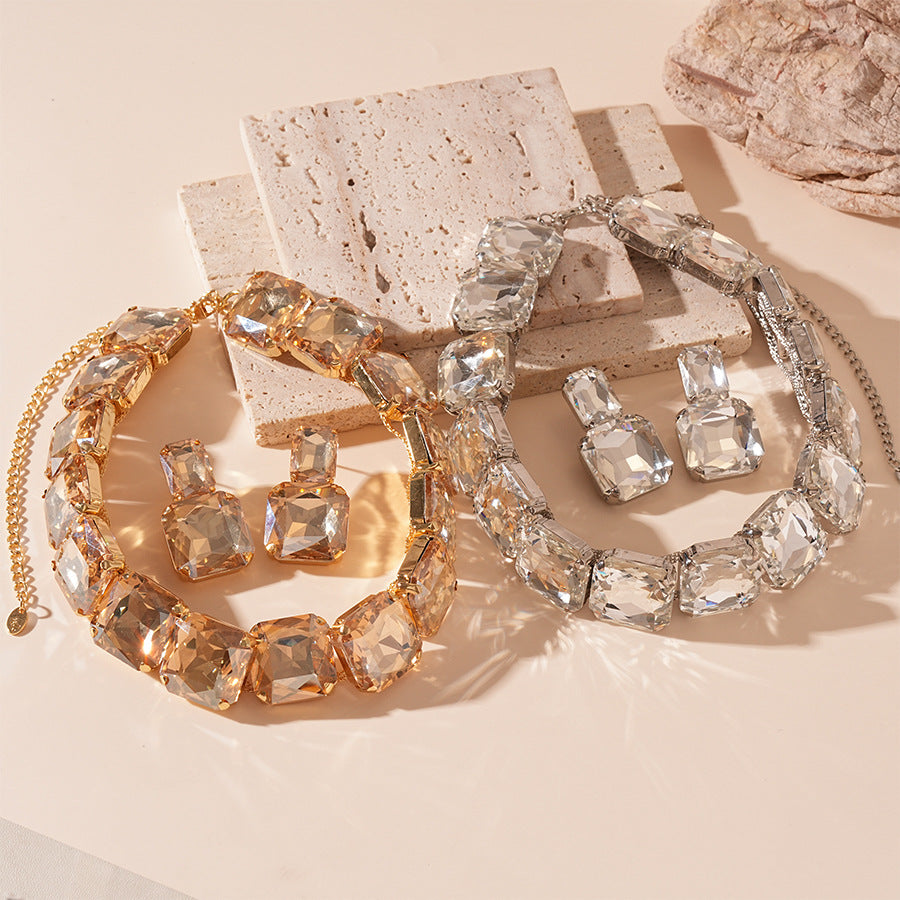 Diamond-studded earrings and necklace