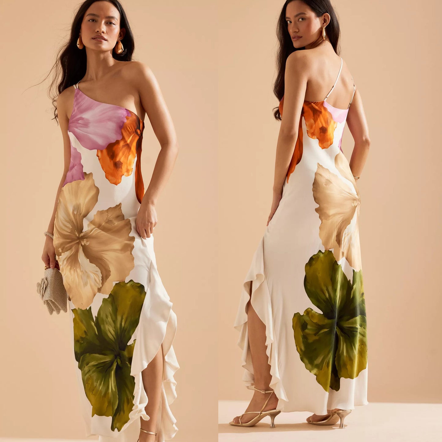 Casual Floral Print Sloping Shoulder Dress