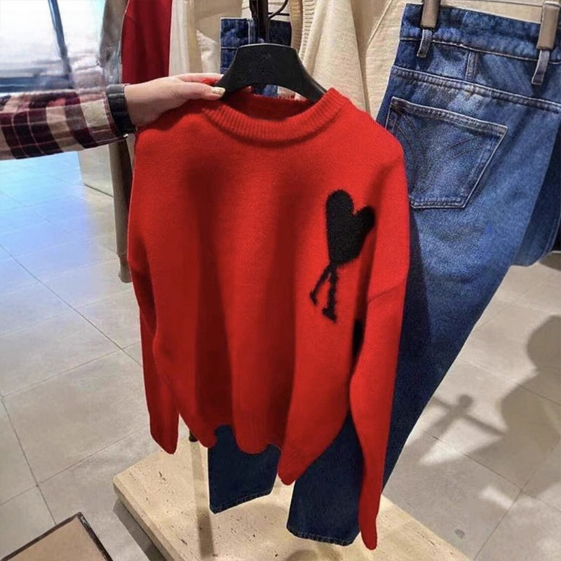 Men's Heart Jacquard Pullover Knitwear