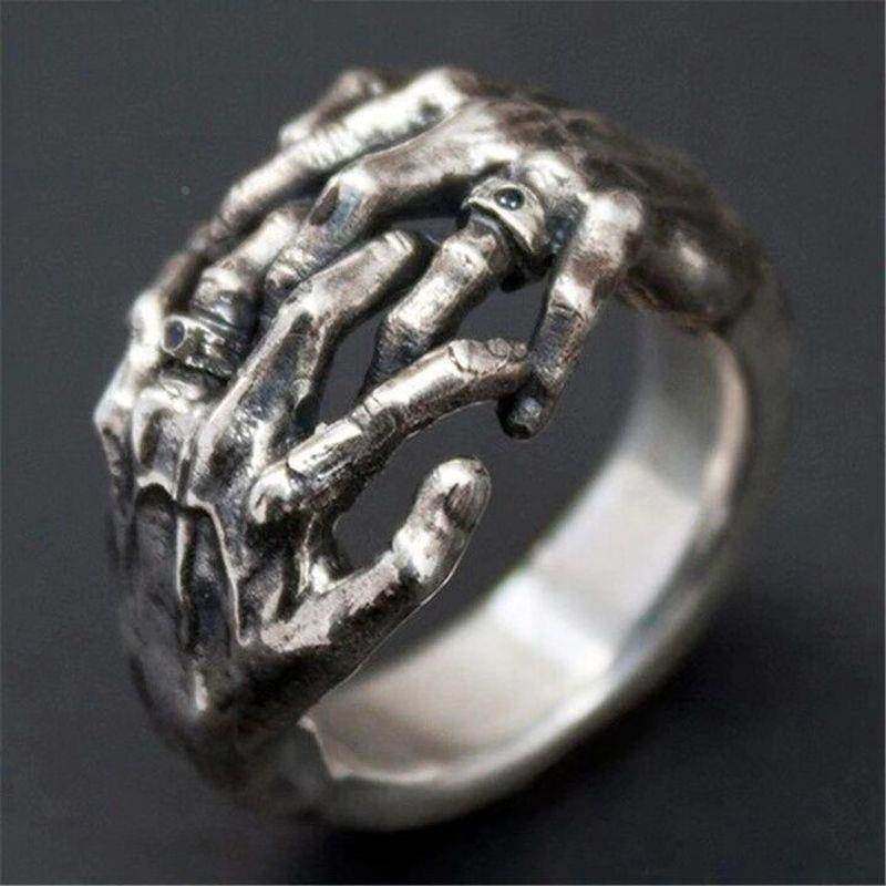 Retro punk skull men's ring