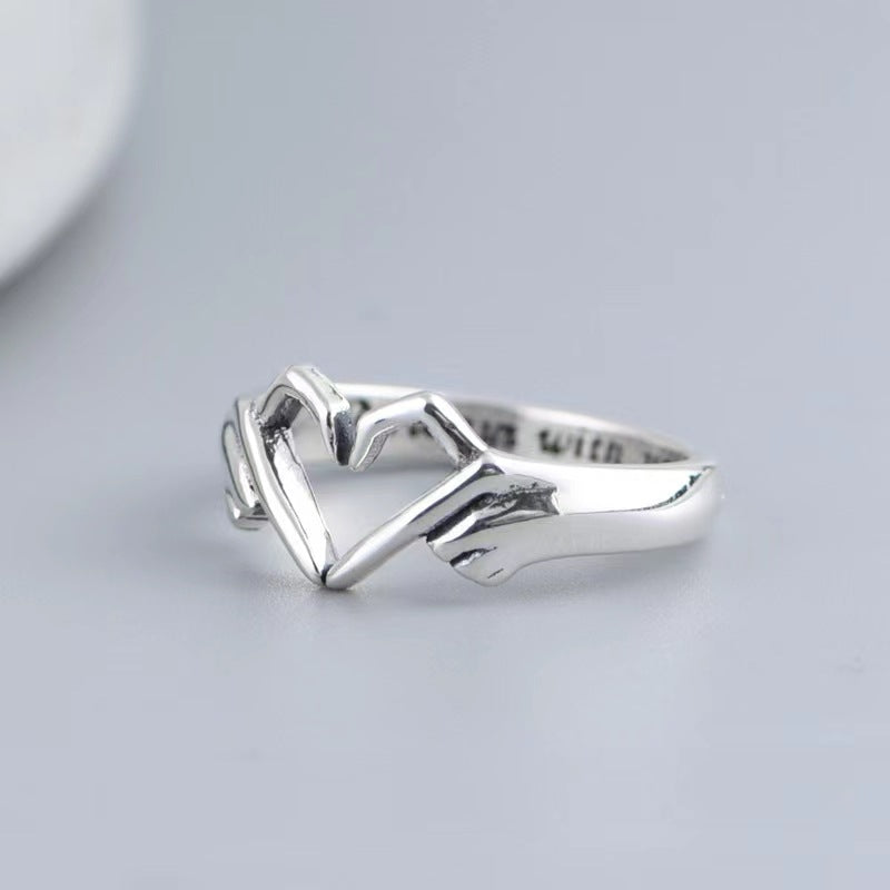 Adjustable Heart Hugging Hands Ring