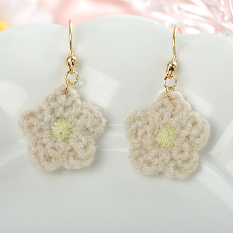 Forest Style Knitted Sunflower Earrings
