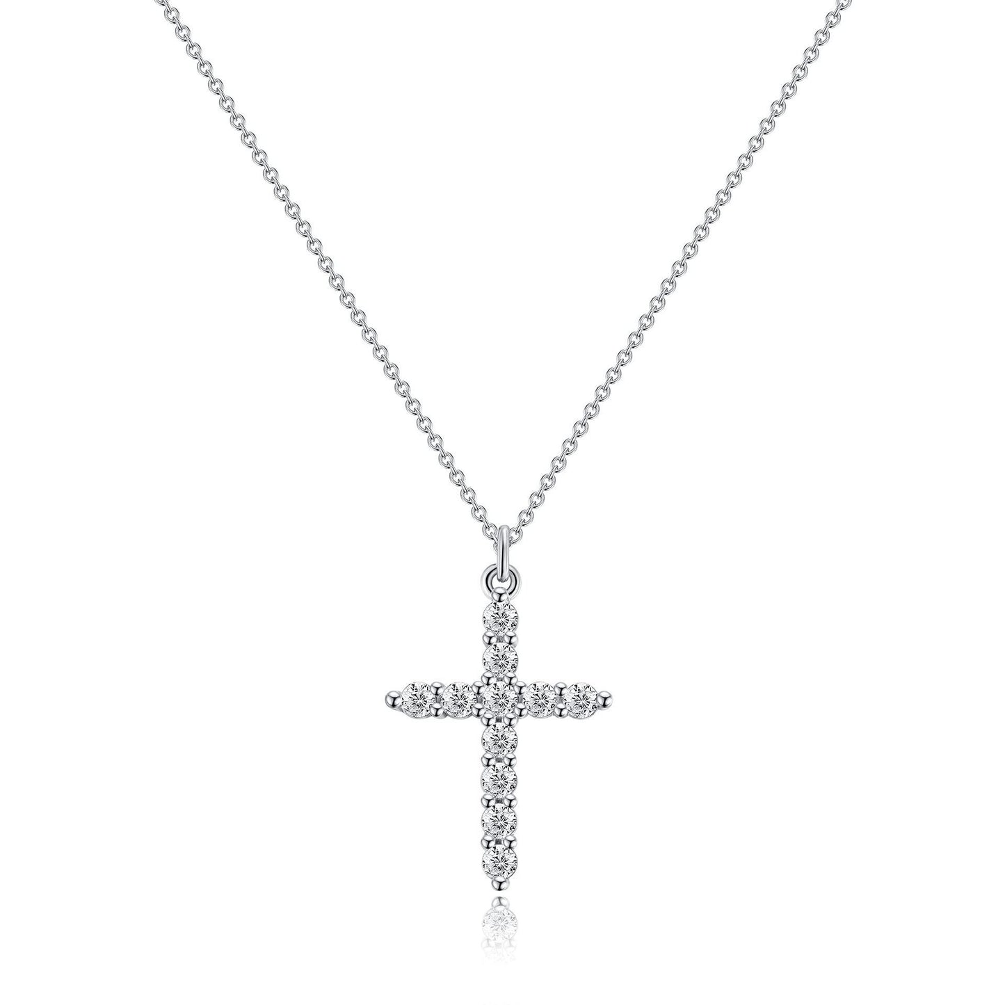 Sterling silver full diamond cross necklace