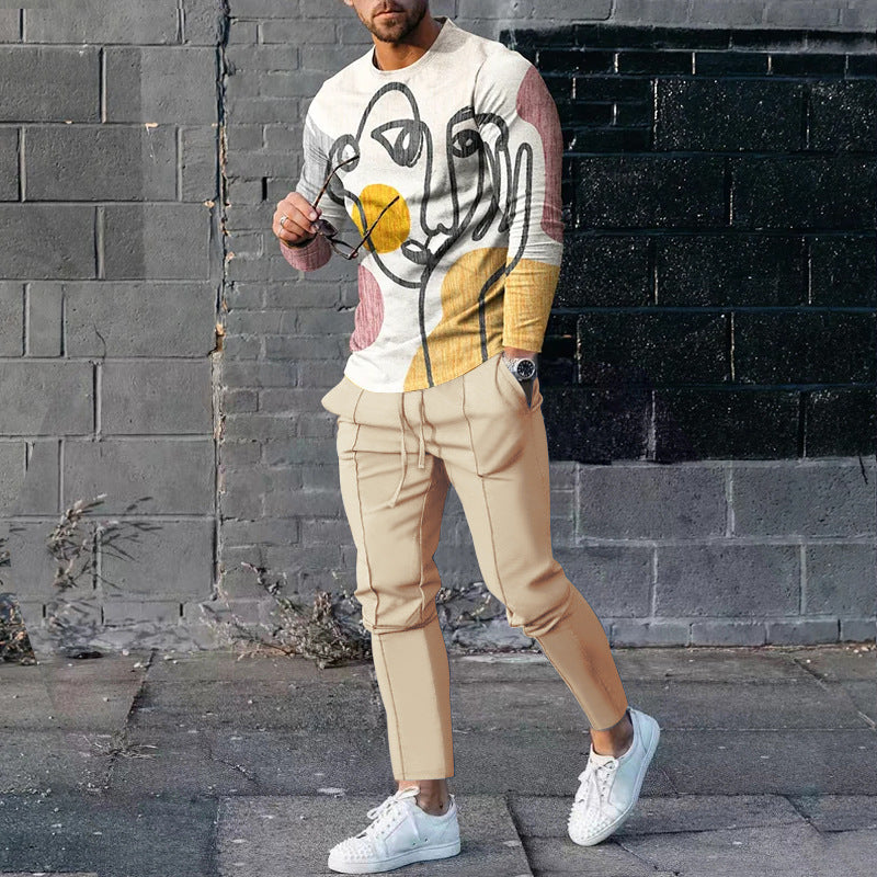 Men's Casual 3D Printed Sweater and Sweatpants Set