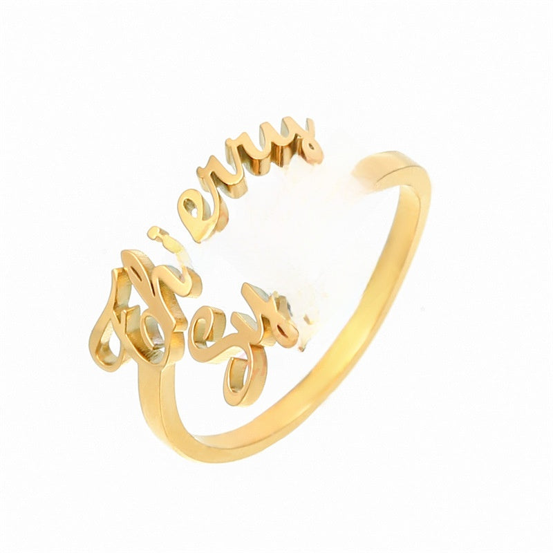 Stainless Steel English Letter Adjustable Ring