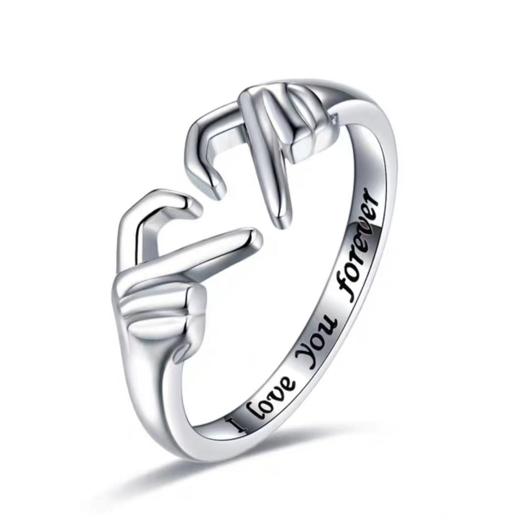 Adjustable Heart Hugging Hands Ring