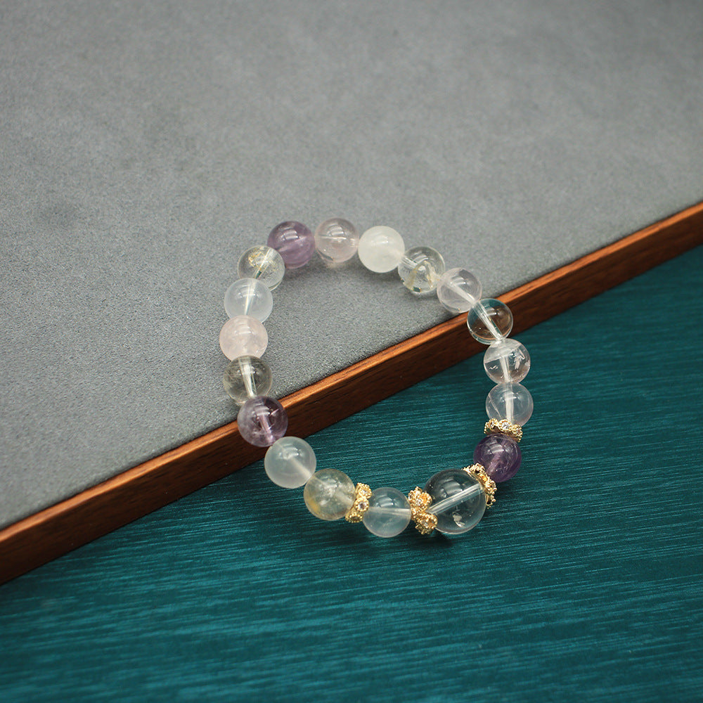 Elastic Crystal Bead Bracelet with Amethyst Citrine