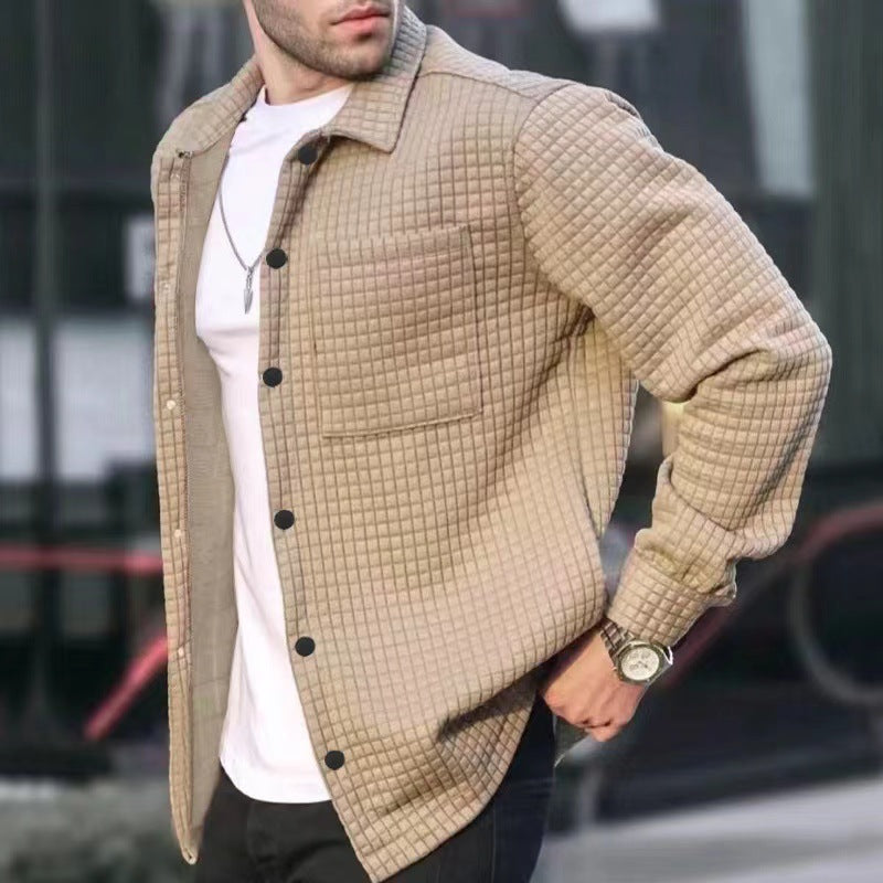 Men's Cardigan Small Square Long-Sleeved Shirt Jacket