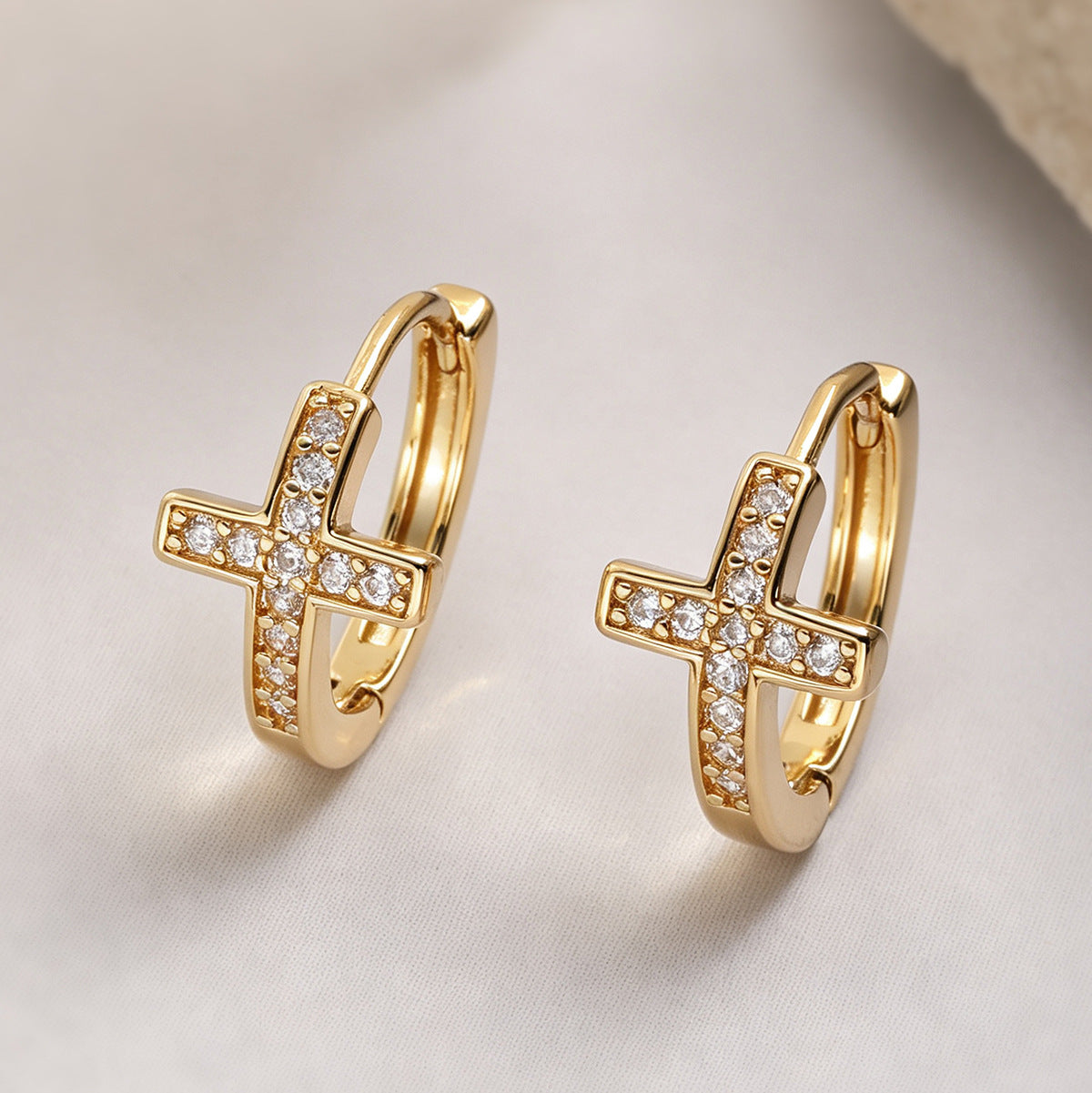 Geometric Cross Zircon Earrings